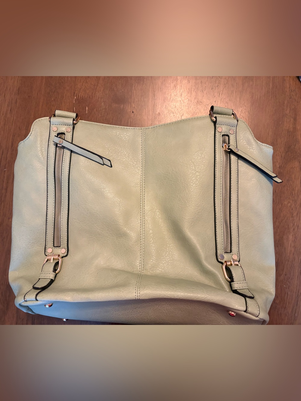 Soft Sage Shoulder Bag with Gold Accents